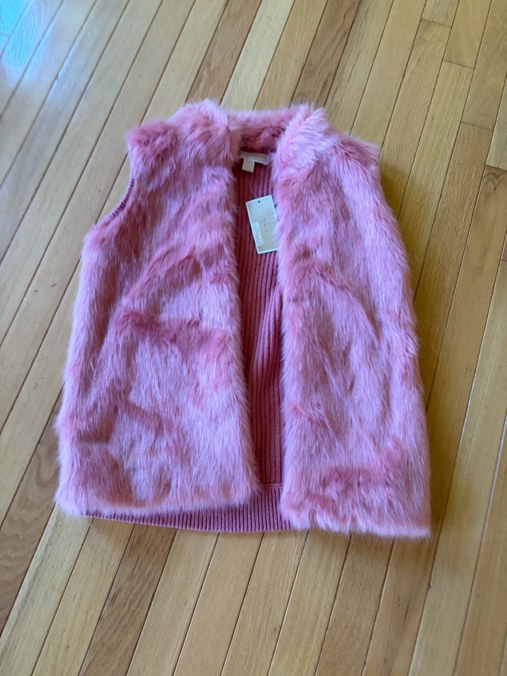 Michael Kors Dusty Rose Faux Fur Knit Vest